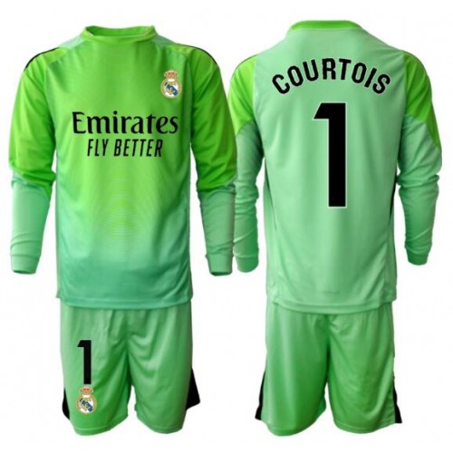 Real Madrid Thibaut Courtois #1 Torwart Replik Auswärtstrikot Kinder 2025-26 Langarm (+ Kurze Hosen)
